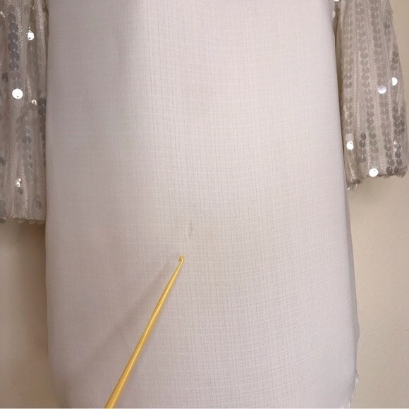 Miami Sequin Puffy Bubble Sleeve Ivory Cream Round Neck Blouse Women's Size XS - Picture 8 of 12